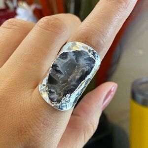 Raw amethyst Open ring,Vintage druzy Adjustable band ring,Stone wide band ring